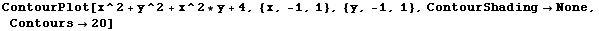 ContourPlot[x^2 + y^2 + x^2 * y + 4, {x, -1, 1}, {y, -1, 1}, ContourShadingNone, Contours20]