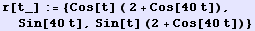 r[t_] := {Cos[t] ( 2 + Cos[40t]), Sin[40t], Sin[t] (2 + Cos[40t])}