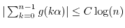 $ \vert\sum_{k=0}^{n-1} g(k \alpha)\vert \leq C \log(n)$