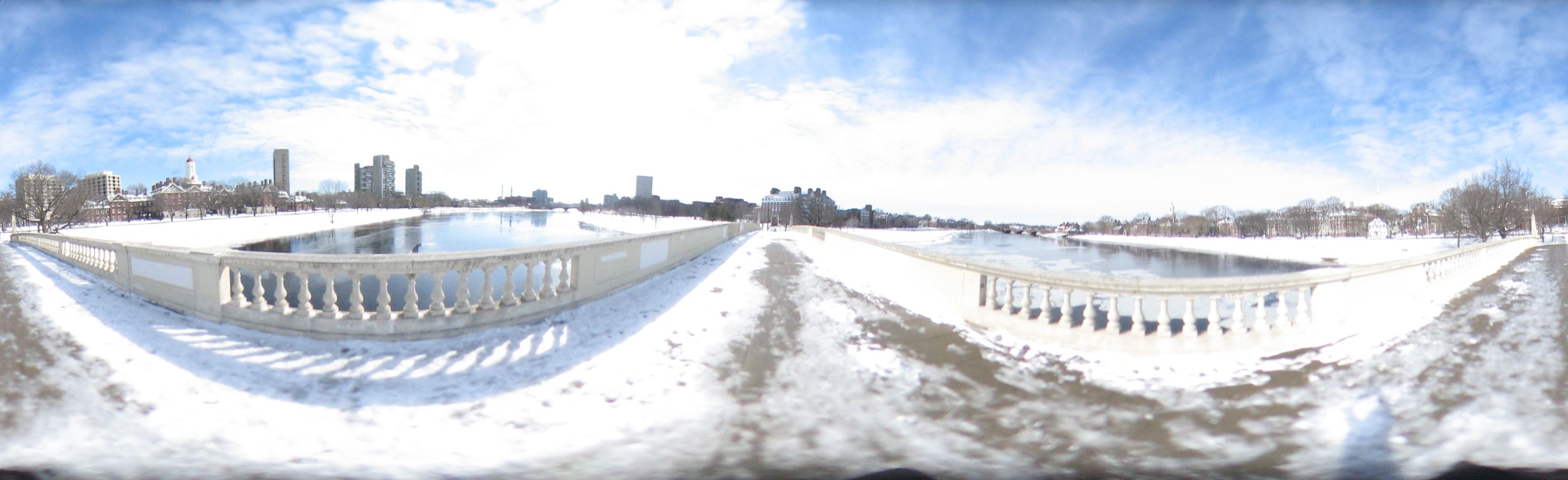 On pedestrial bridge look towards Boston