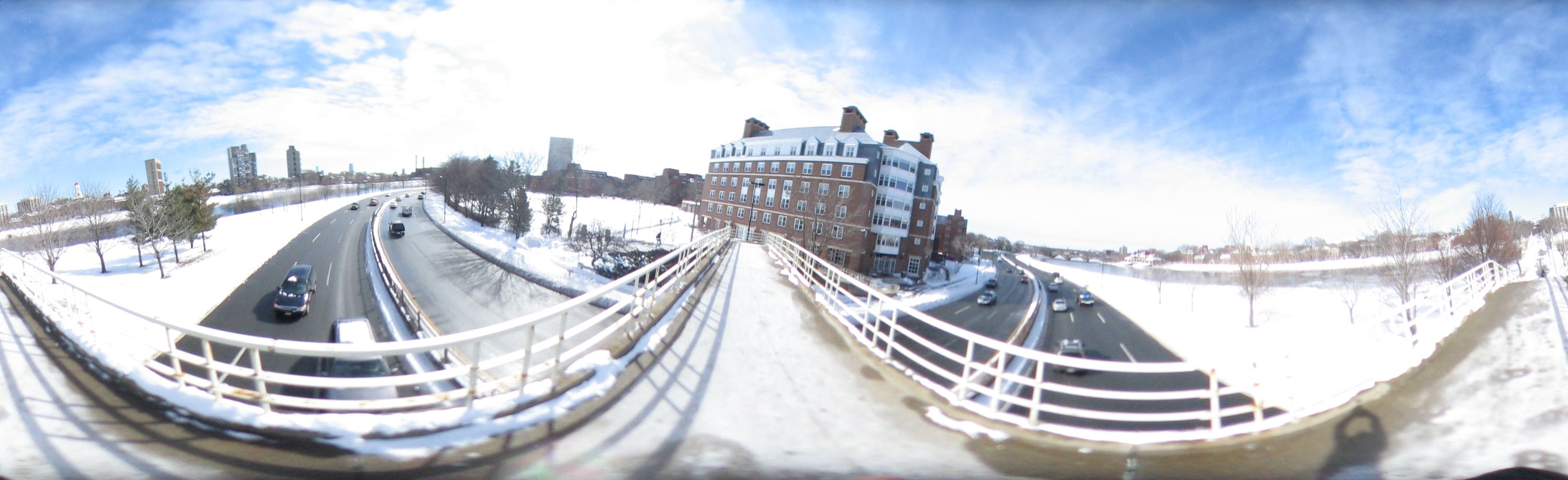 On pedestrial bridge over Storrow drive