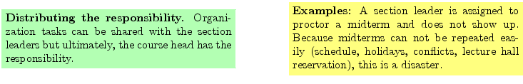 $\textstyle \parbox{16cm}{
\fcolorbox{green1}{green1}{\parbox{7cm}{
{\bf Distri...
...e, holidays, conflicts,
lecture hall reservation), this is a disaster.
}}
}$